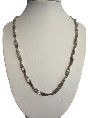 Vintage Twisted Silver Tone Herringbone Chain Necklace Signed PH Estate 17.5"